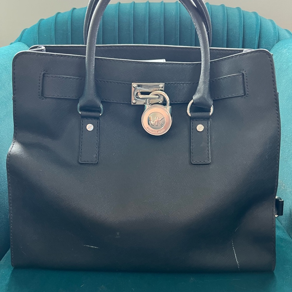 EUC Michael Kors Black Satchel with Silver Padlock and Hardware
